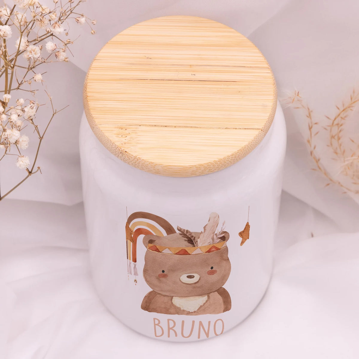 Personalisierbare Keksdose mit Name - Boho Bär