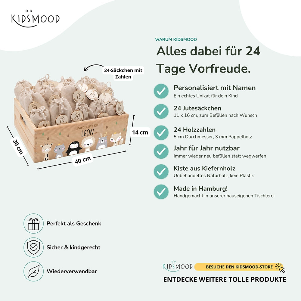 Personalisierter Adventskalender zum Befüllen - Winter Tierfamilie