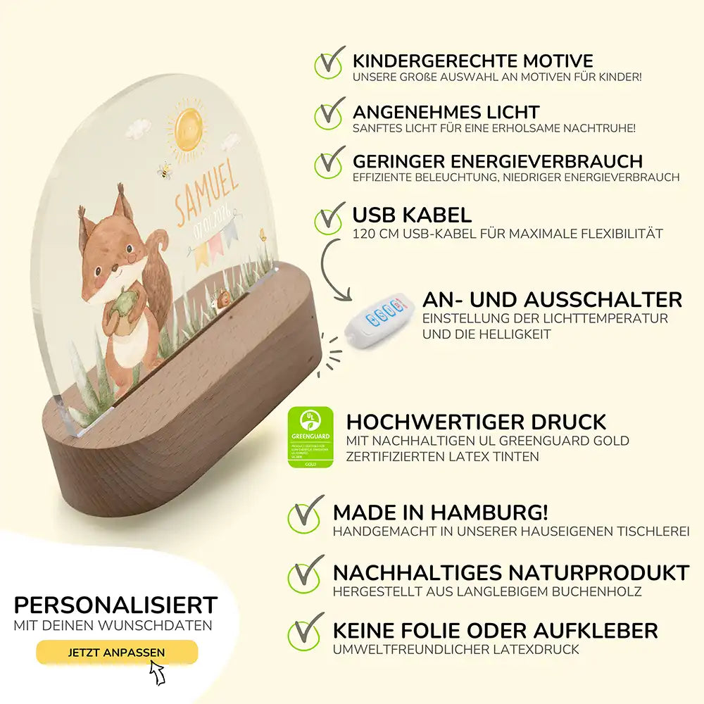 Nachtlicht Kinder personalisiert - Zauberhaftes Eichhörnchen