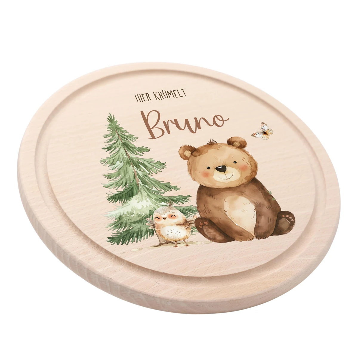 Rundes personalisiertes Frühstücksbrettchen Papa Bär mit Namen für Kinder