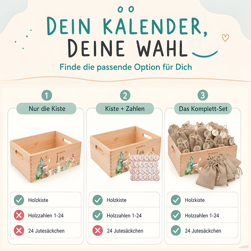 Adventskalender zum Befüllen "Weihnachten mit winterlichen Tierfreunden" personalisiert