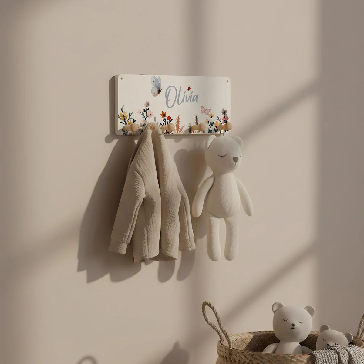 Kindergarderobe Holz personalisiert - Flora