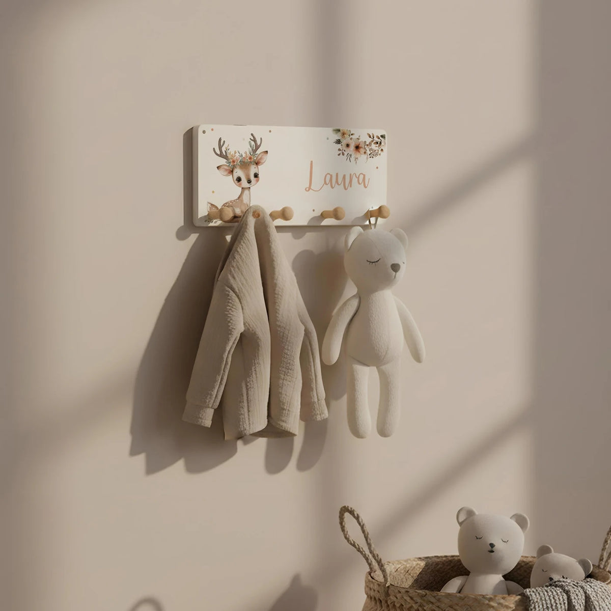Kindergarderobe Holz personalisiert - Reh