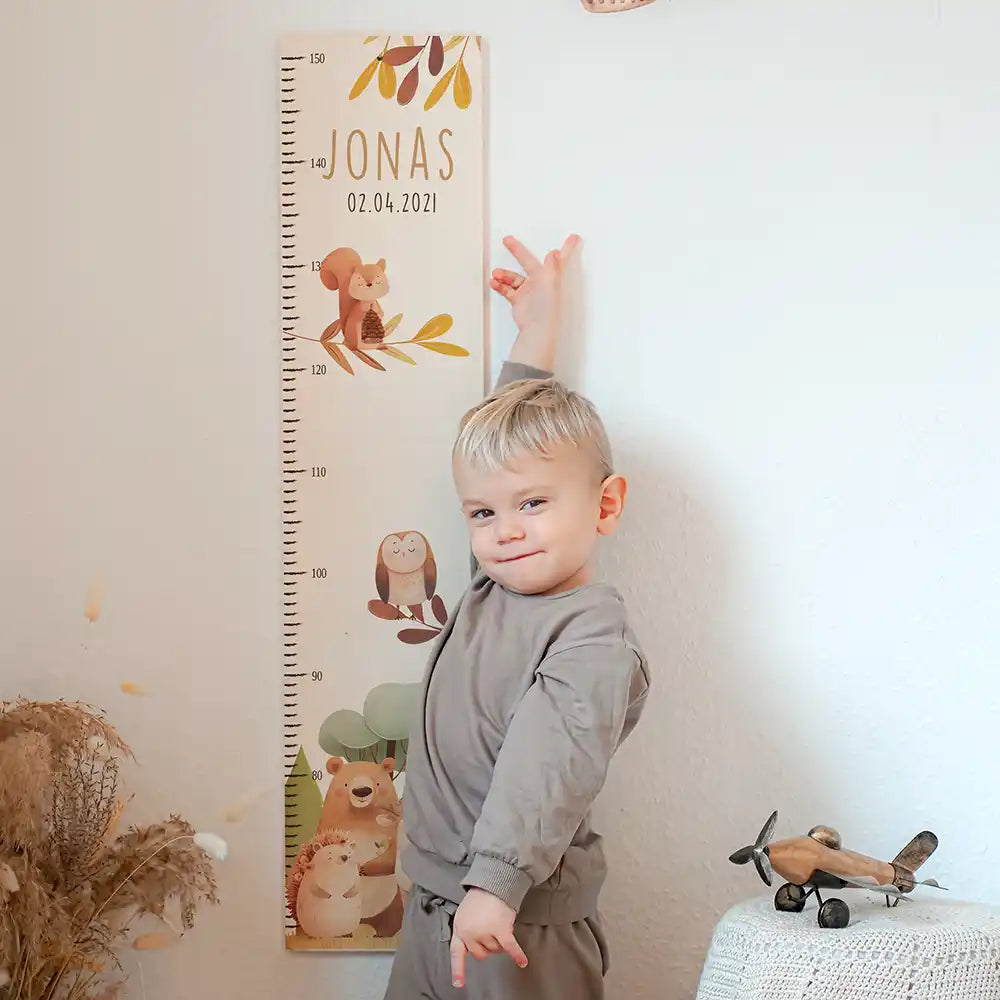 Messlatte Kinder Holz & Aluverbund - Fröhliche Waldtiere