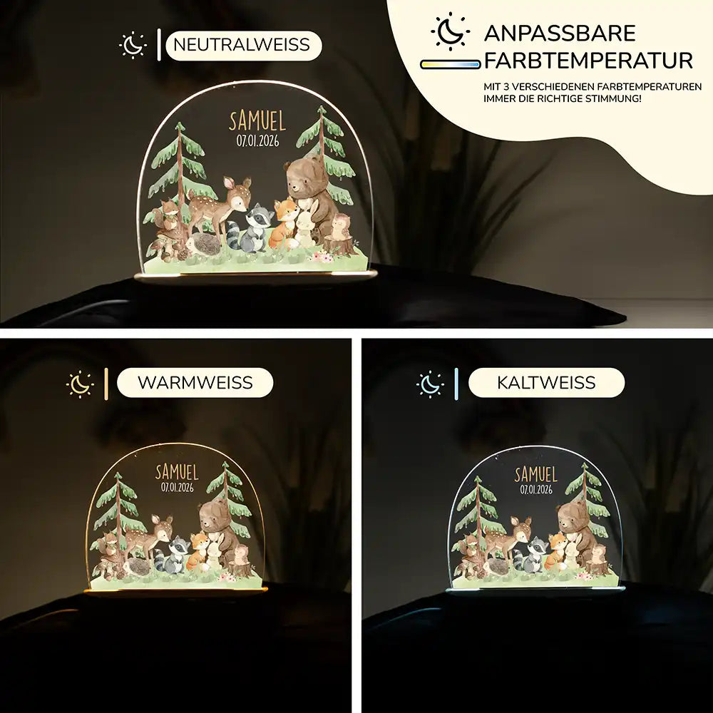 Nachtlicht Kinder personalisiert - Kuschelige Waldabenteuer