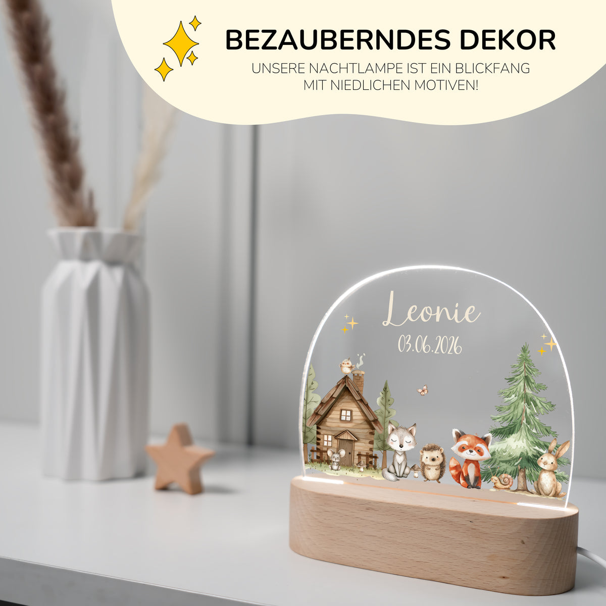 Nachtlicht Kinder personalisiert - kleine Waldfreunde