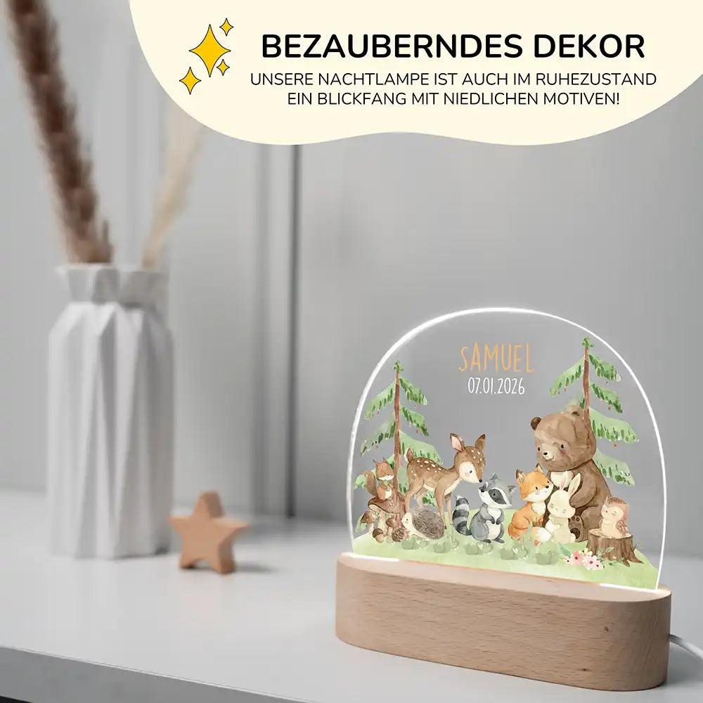 Nachtlicht Kinder personalisiert - Kuschelige Waldabenteuer