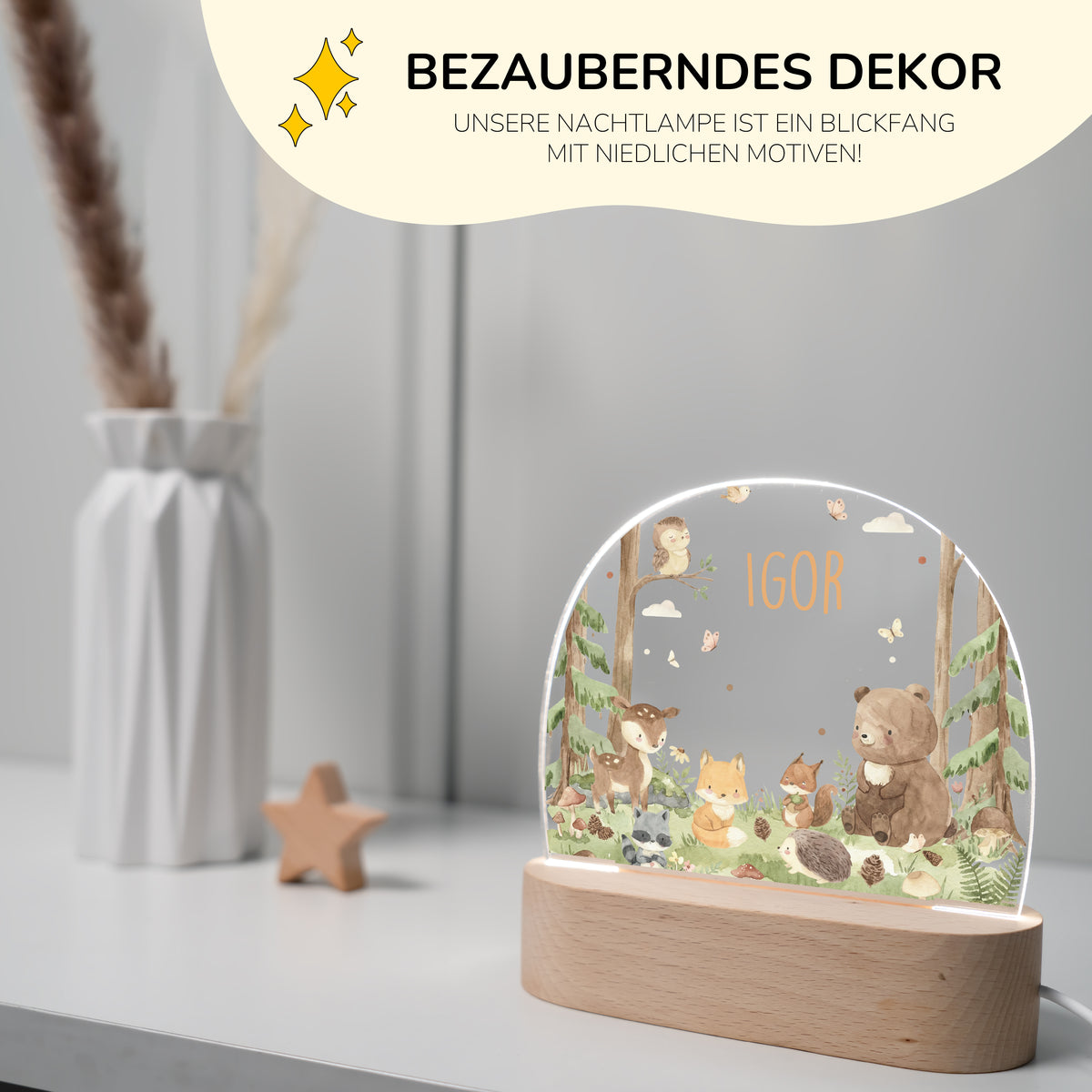 Nachtlicht Kinder personalisiert - Liebevolle Waldfreunde