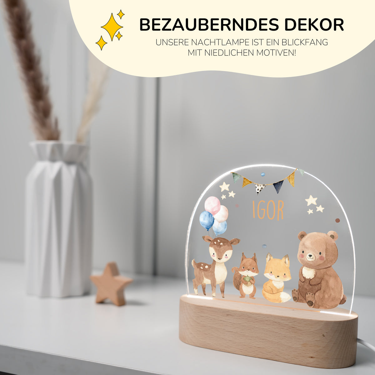Nachtlicht Kinder personalisiert - Herzliche Tierfreunde