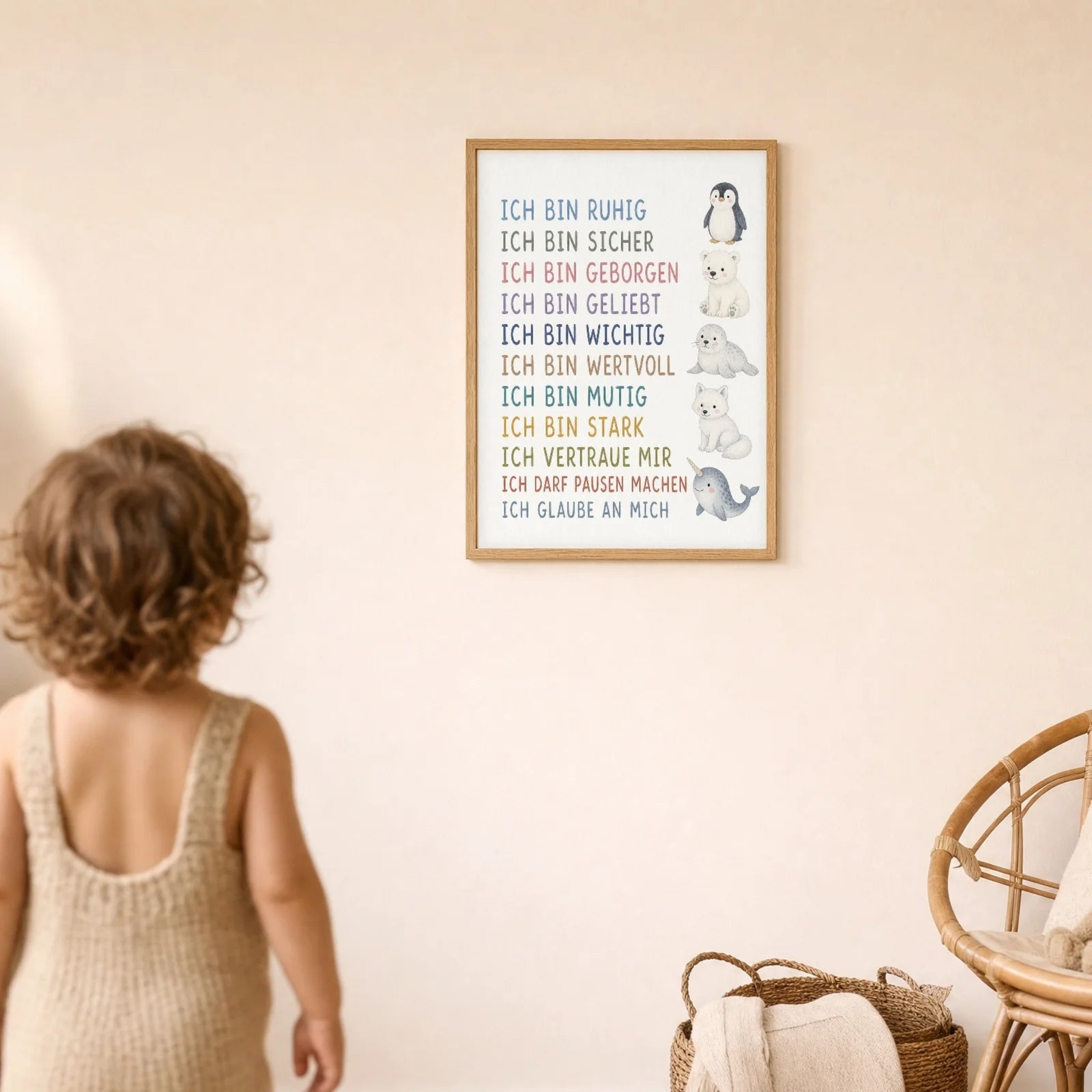 Affirmationsposter Kinderzimmer Arktistiere, im Detail auf 300 g Papier