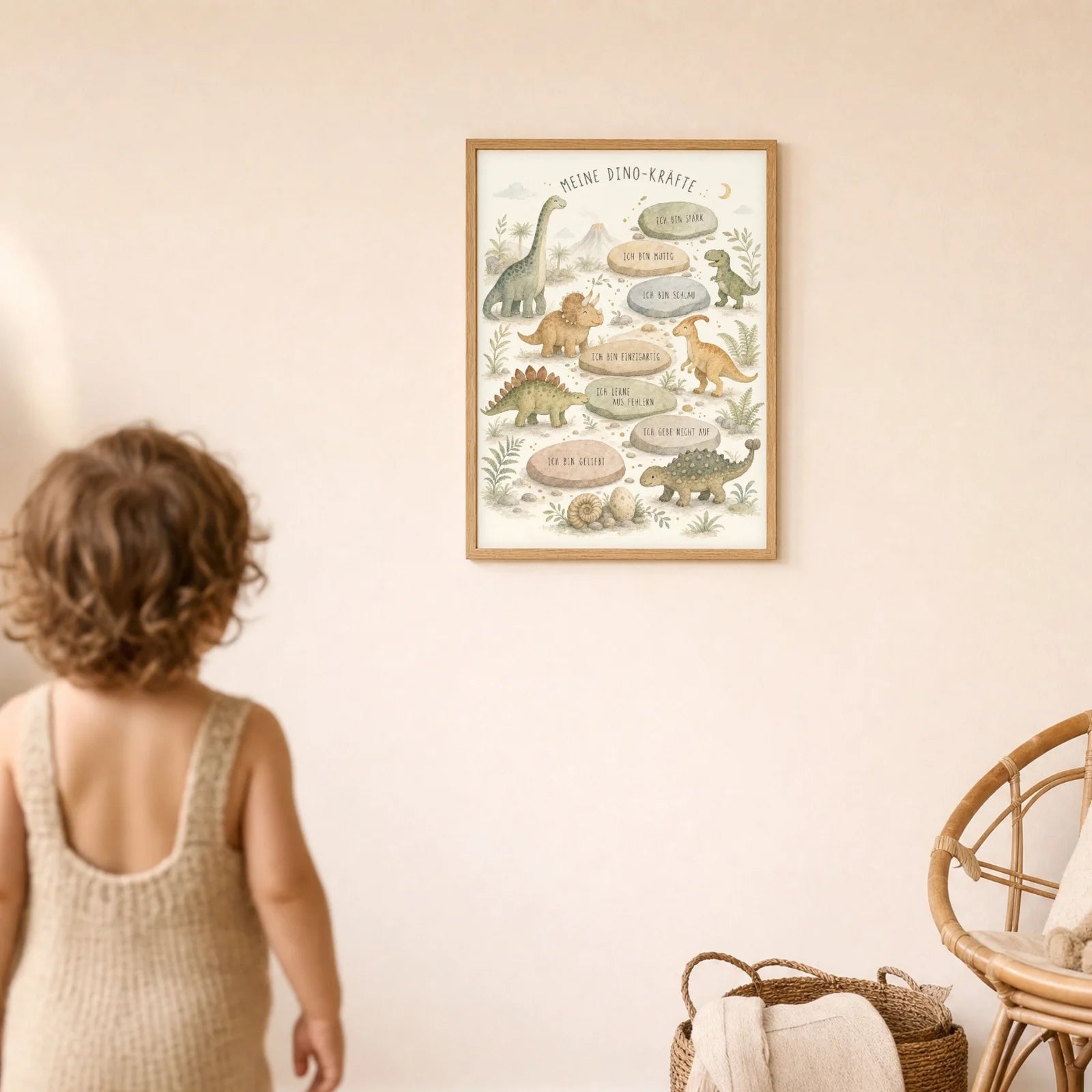 Affirmationsposter Kinderzimmer Dino-KrÀfte, im Detail auf 300 g Papier
