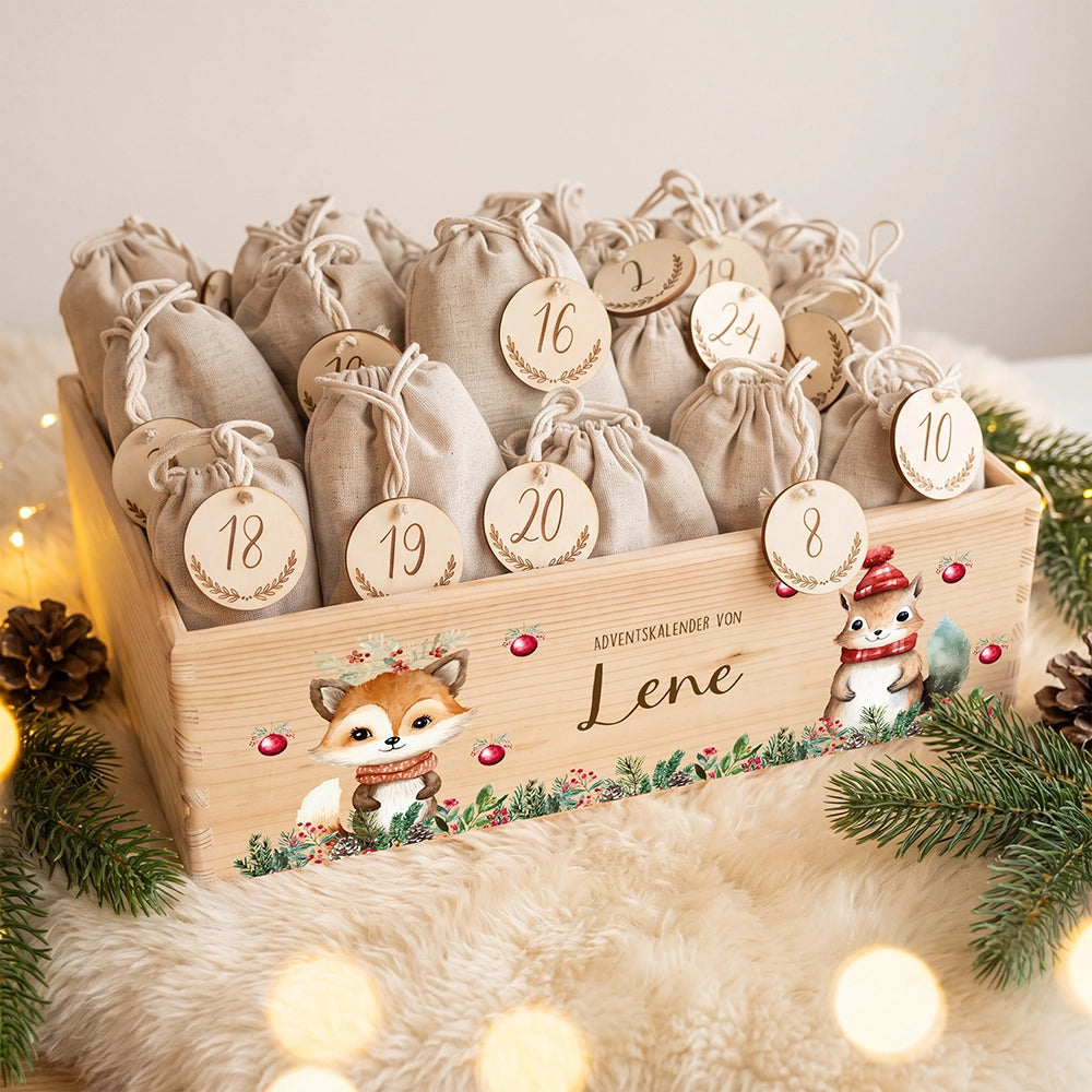 Adventskalender zum Befüllen "Weihnachten mit süßem Fuchs" personalisiert