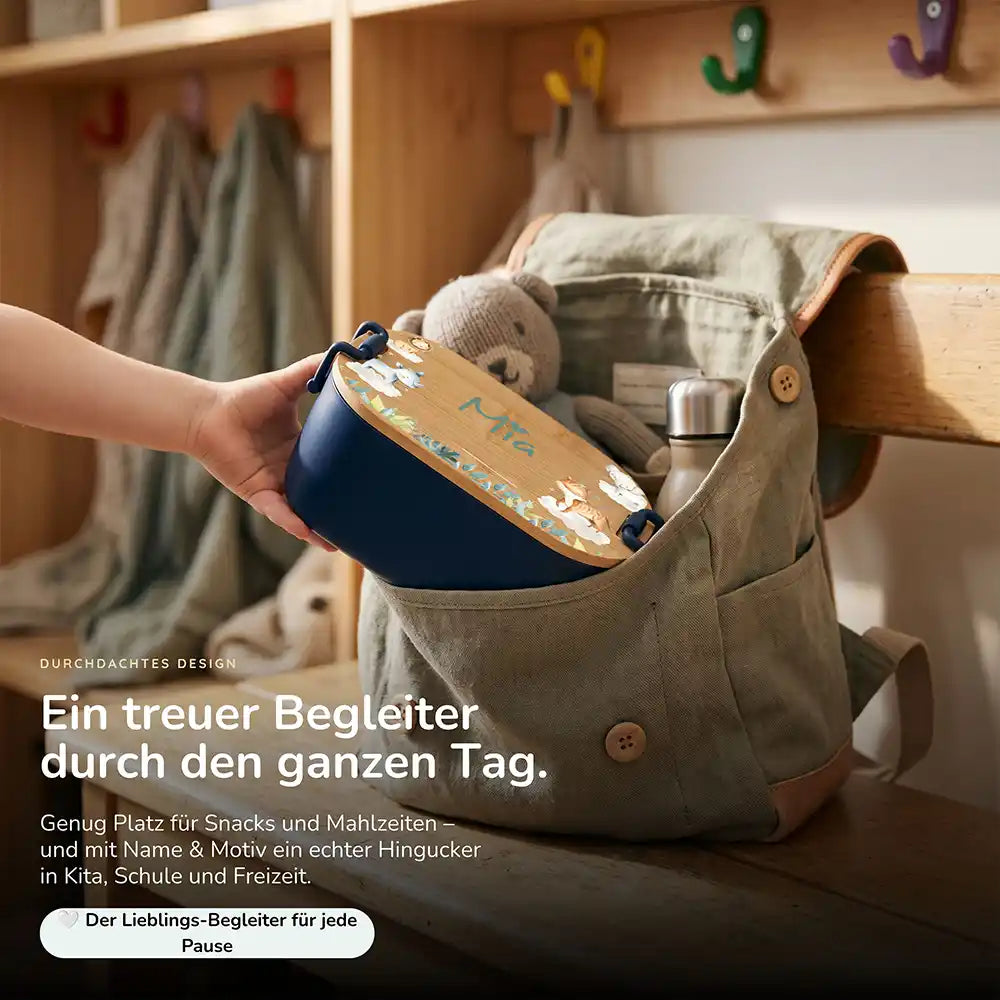 Brotdose Kinder personalisiert Safari Tiere, Lunchbox mit Snacks und Obst