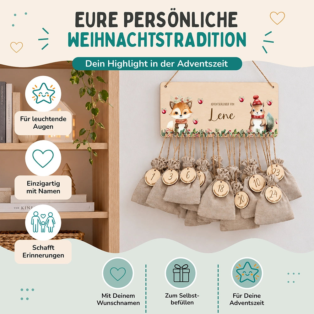 Personalisierbarer Adventskalender farbig - Niedlicher Fuchs