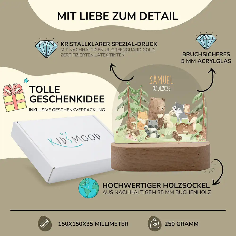 Nachtlicht Kinder personalisiert - Süße Tierfreunde