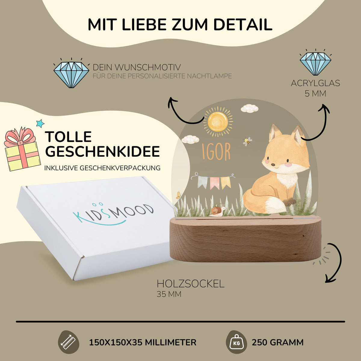 Nachtlicht Kinder personalisiert - Baby Fuchs