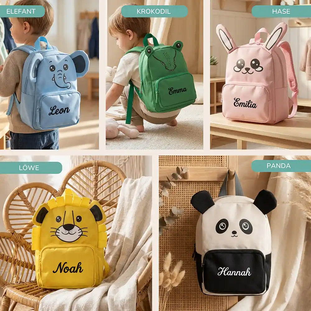 Personalisierter Kinderrucksack Löwe, fĂŒnf Tiermotive zur Auswahl