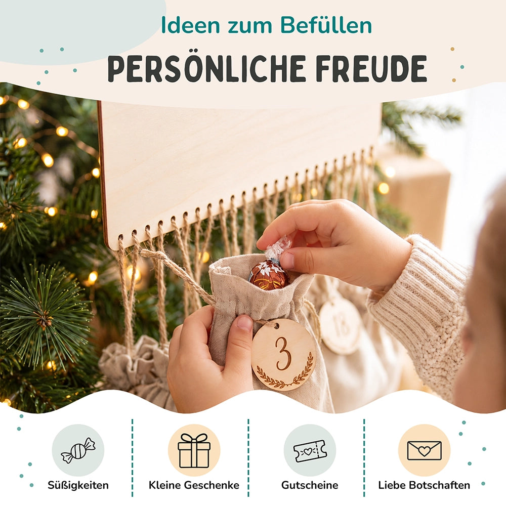 Personalisierbarer Adventskalender farbig - Glückliche Tierfamilie