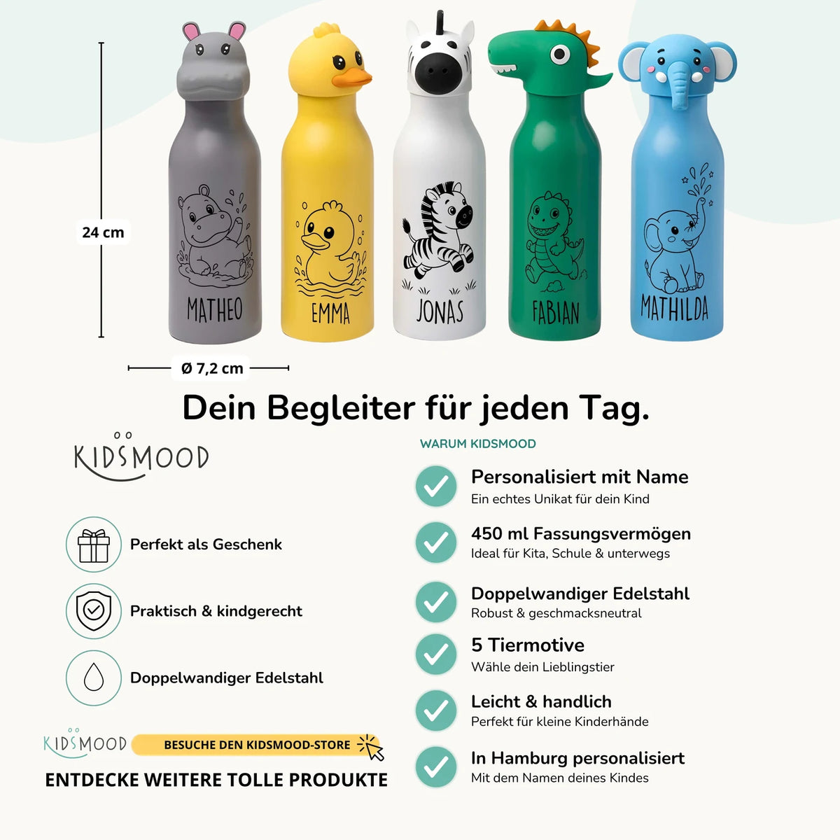 Personalisierte Trinkflasche Kinder Zebra – 450 ml
