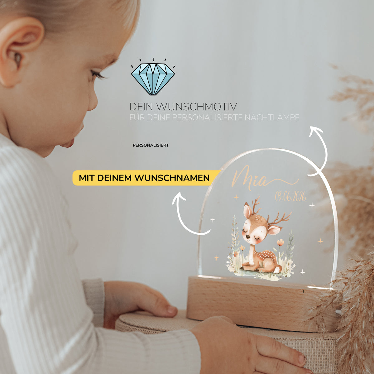 Nachtlicht Kinder personalisiert - Baby Reh im Wald