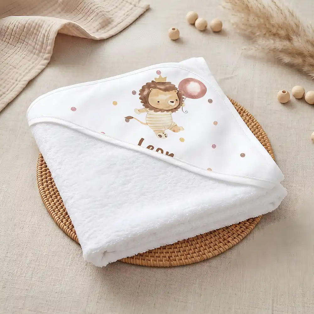 Kidsmood Familienbetrieb Hamburg â Personalisiertes Kapuzenhandtuch Baby Löwe Geburtstag