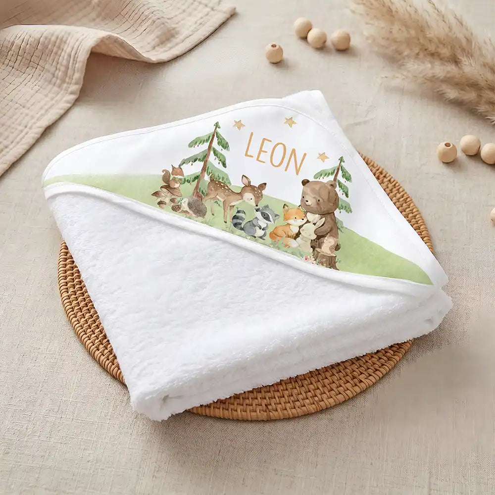 Kidsmood Familienbetrieb Hamburg â Personalisiertes Kapuzenhandtuch Baby Waldfest