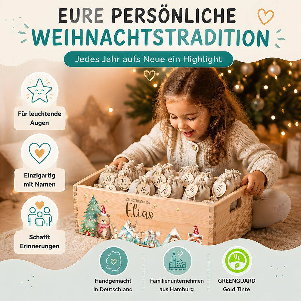 Adventskalender zum Befüllen "Bär und Weihnachtsbaum" personalisiert