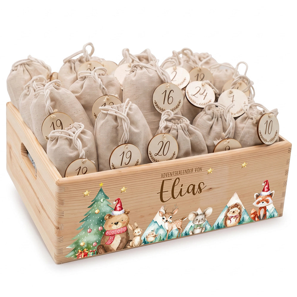 Adventskalender zum Befüllen "Bär und Weihnachtsbaum" personalisiert