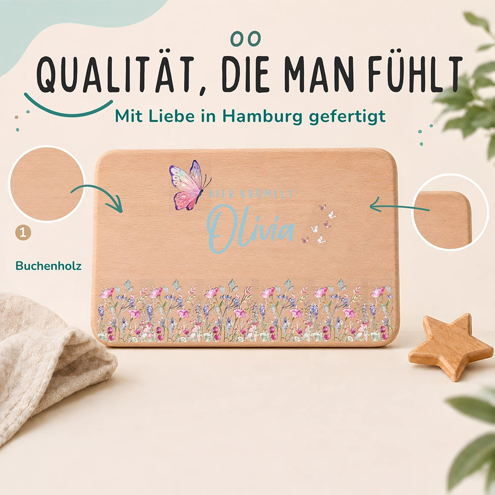 Frühstücksbrettchen Holz personalisiert - Blumenpark