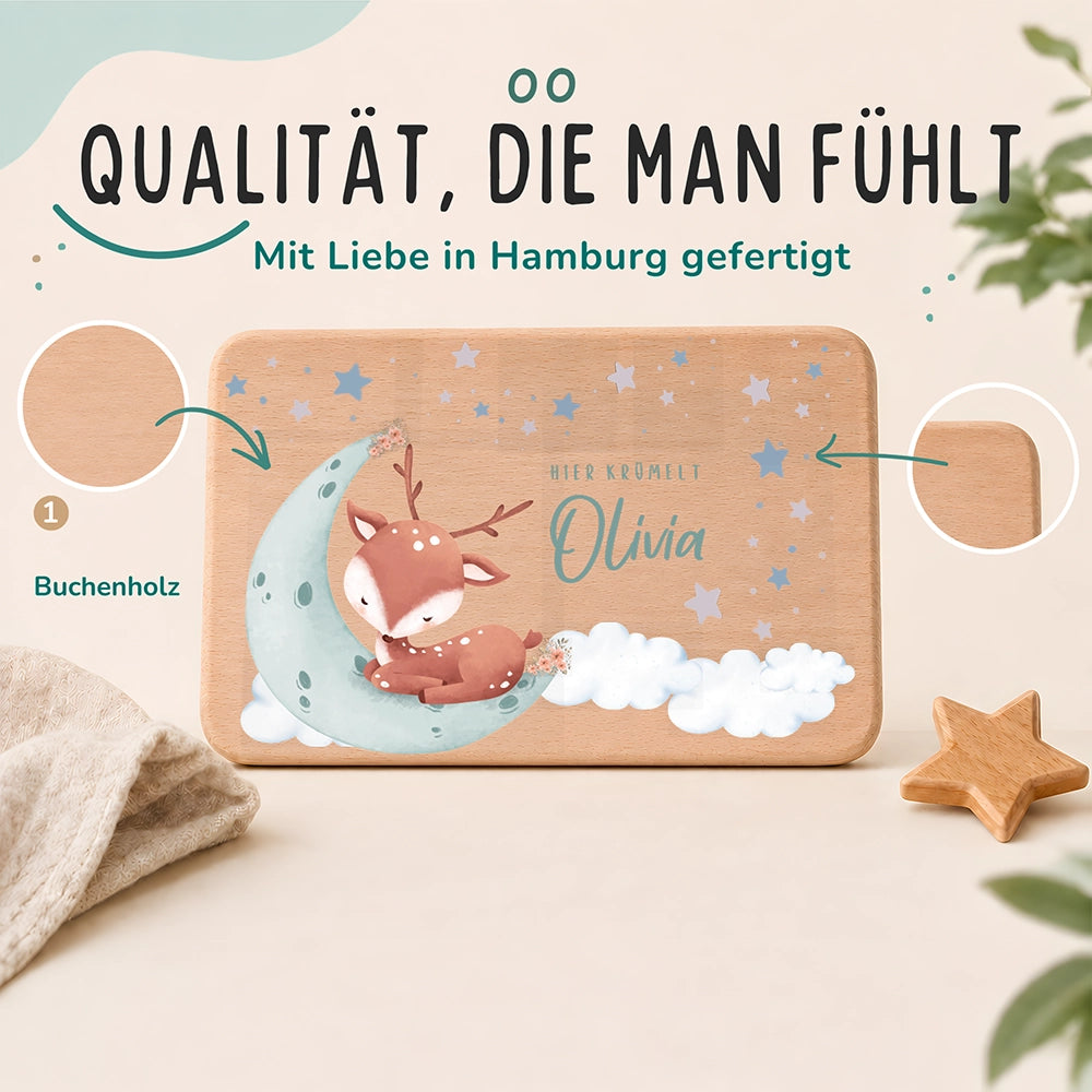Frühstücksbrettchen Holz personalisiert - Baby Reh