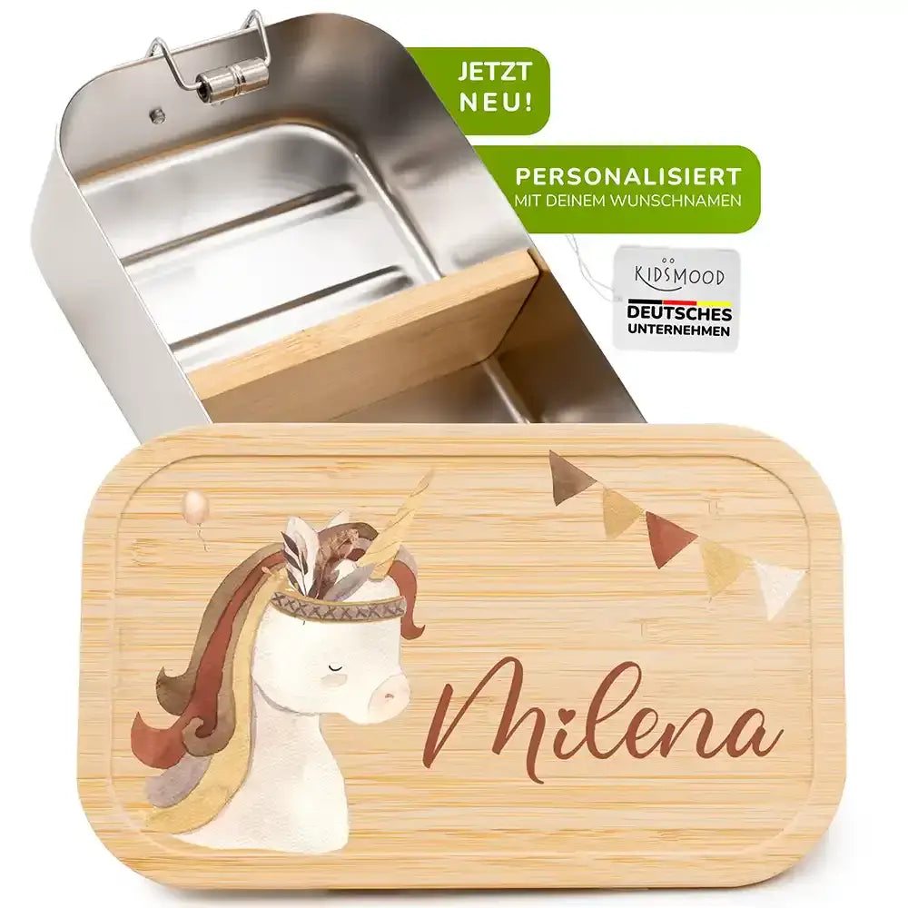 brotdose für kinder mit einhorn boho gravur