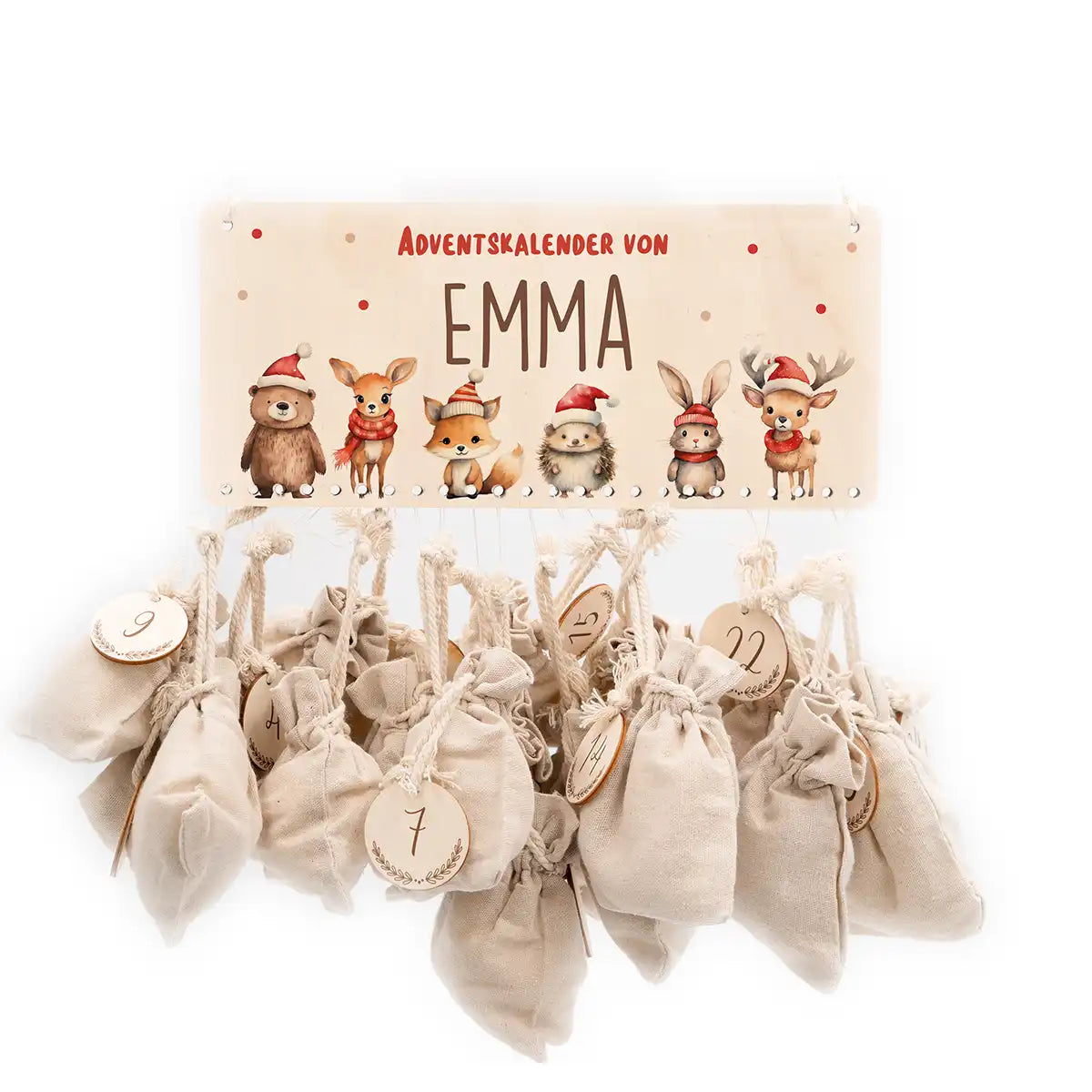 Personalisierbarer Adventskalender farbig - Winterliche Tierfamilie