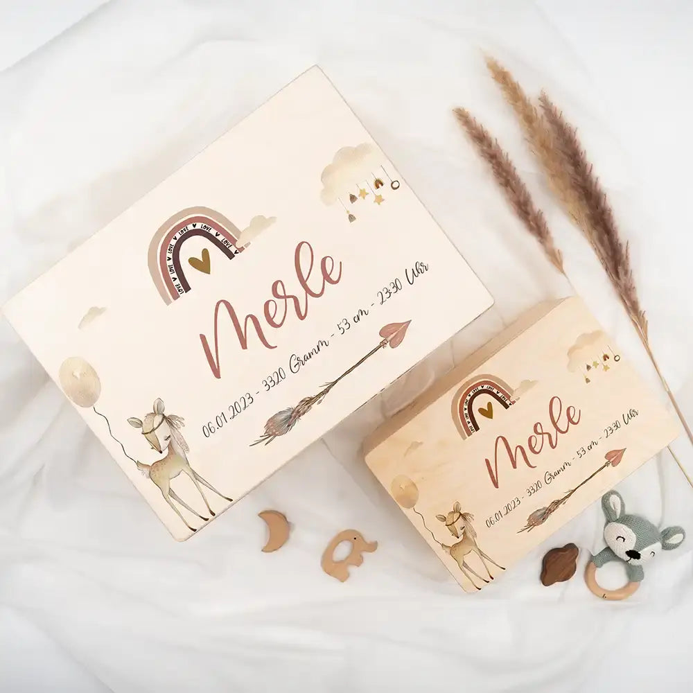 Erinnerungsbox Baby - Reh Regenbogen Boho