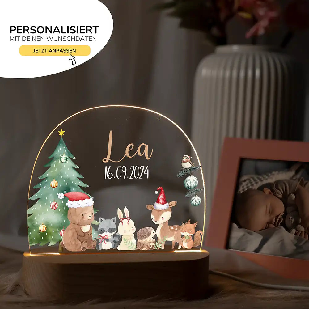 Nachtlicht Kinder personalisiert Weihnachten - Niedliche Waldtiere