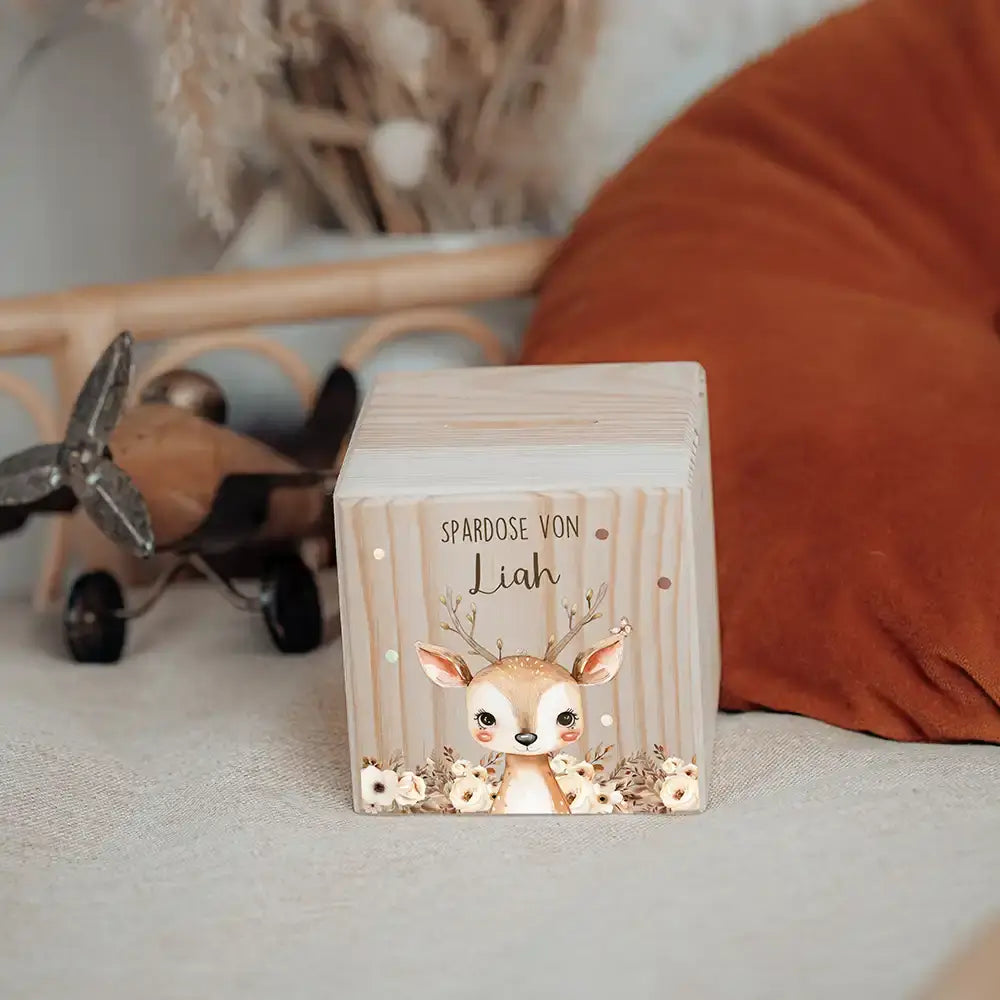 Spardose Kinder, Sparschwein personalisiert bunt - Bay Reh