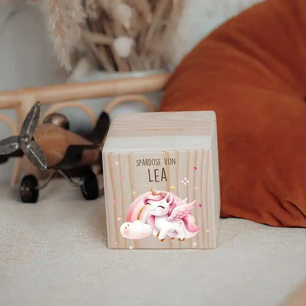 Spardose Kinder, Sparschwein personalisiert bunt - Einhorn