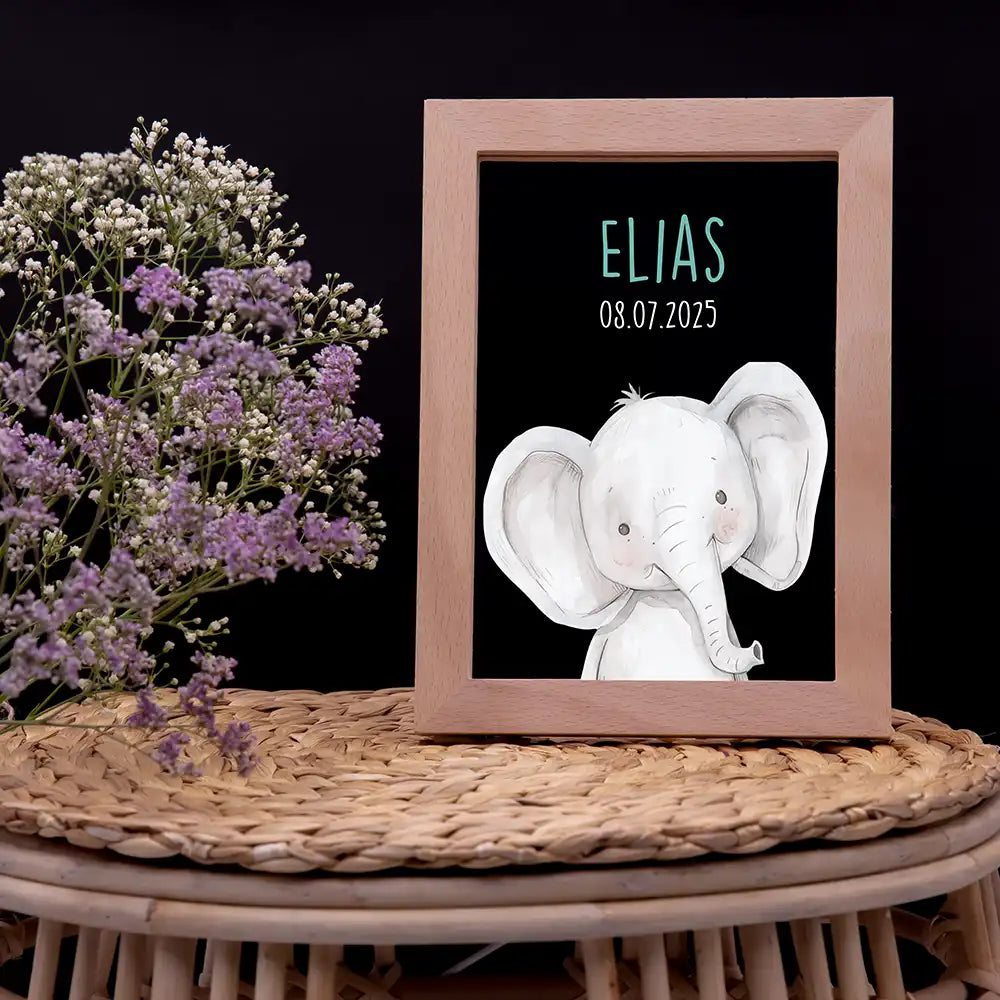 Personalisiertes LED Nachtlicht Bilderrahmen mit Namen - Elefant