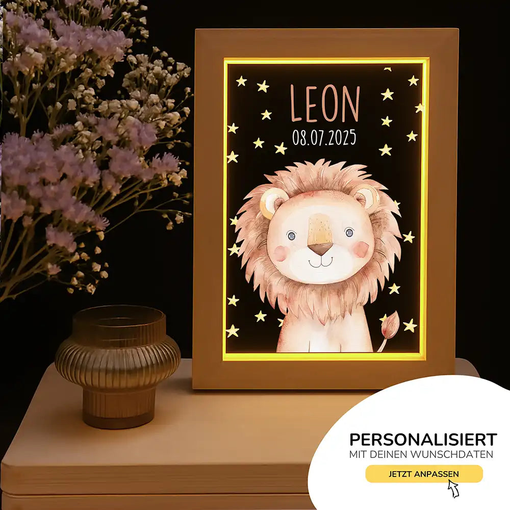Personalisiertes LED Nachtlicht Bilderrahmen Löwe mit Namen