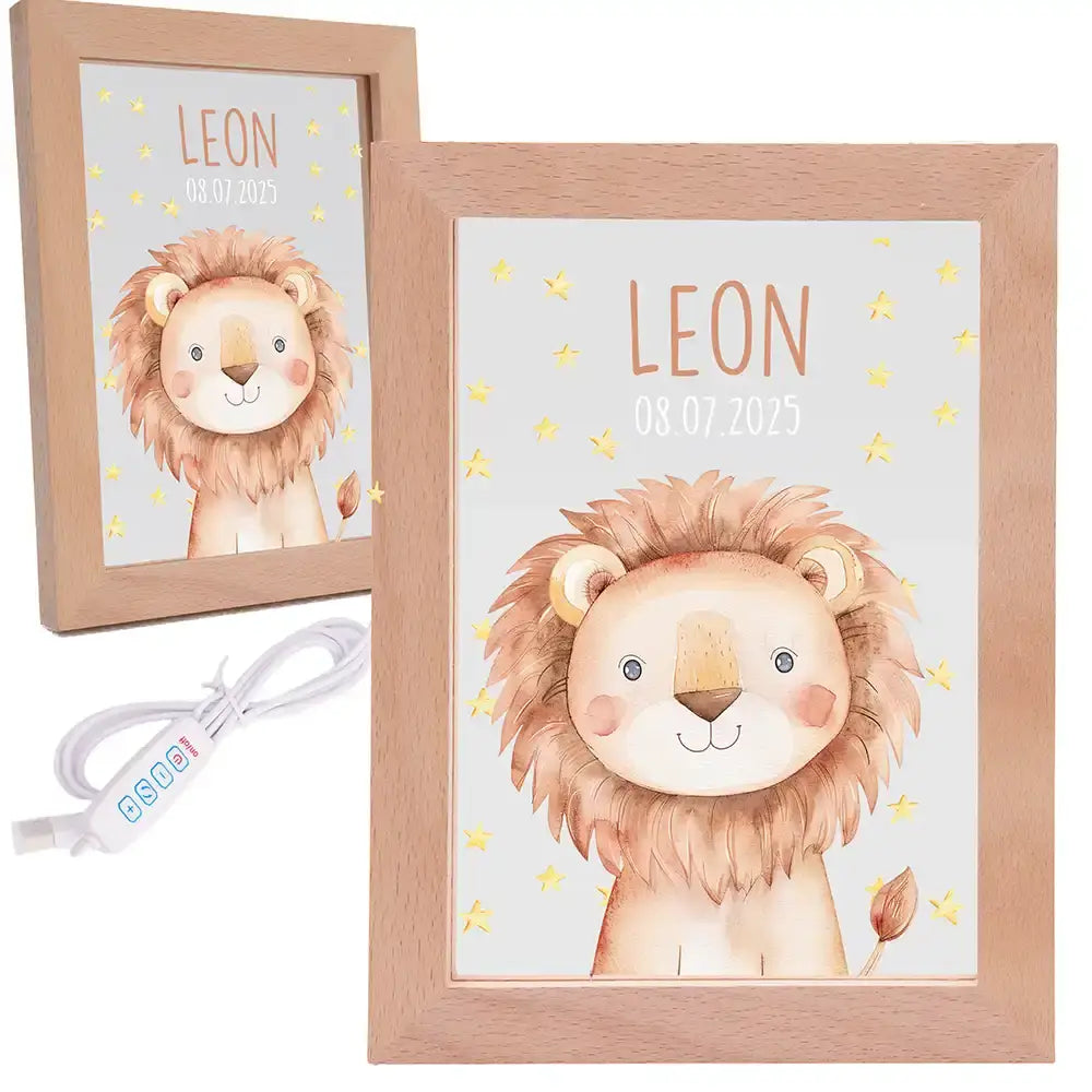 Personalisiertes LED Nachtlicht Bilderrahmen Löwe mit Namen
