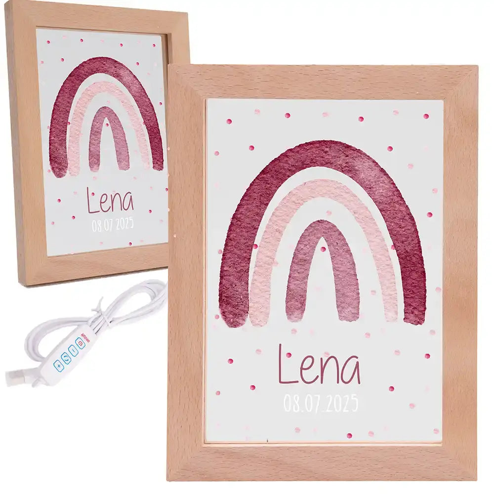 Personalisiertes LED Nachtlicht Bilderrahmen mit Namen - Regenbogen