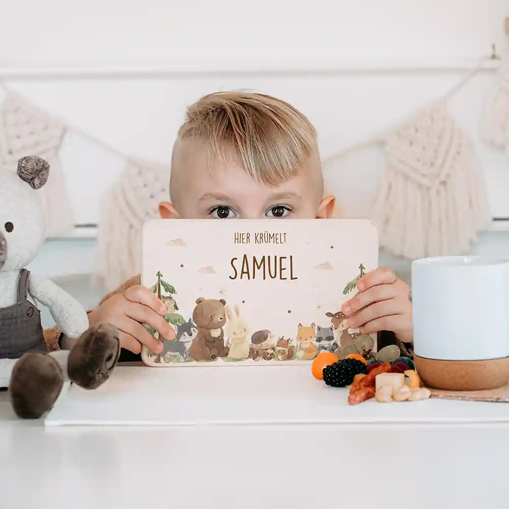 Frühstücksbrettchen Holz personalisiert - niedliche Tiermotive