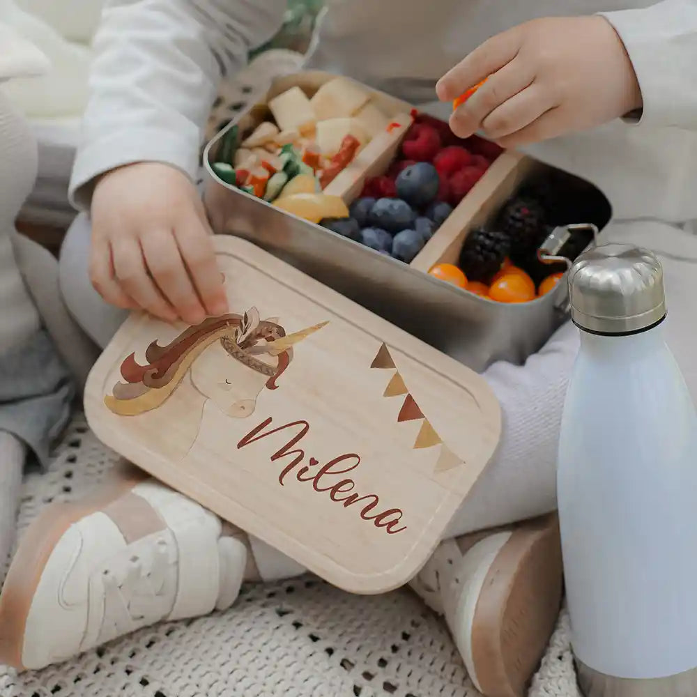 Brotdose Kinder personalisiert - Einhorn Boho