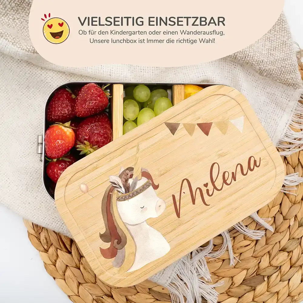 hochwertige brotdose mit einhorn boho personalisiert