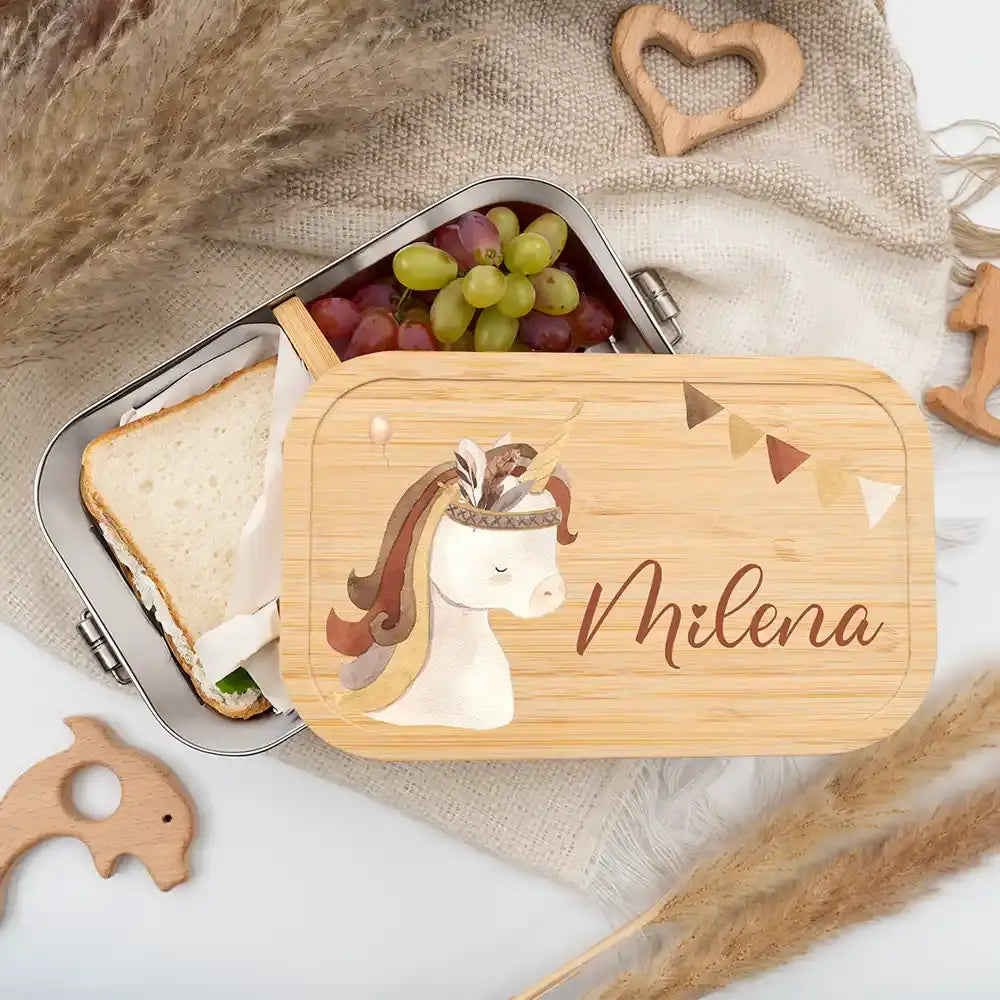 personalisierte brotdose mit einhorn boho design