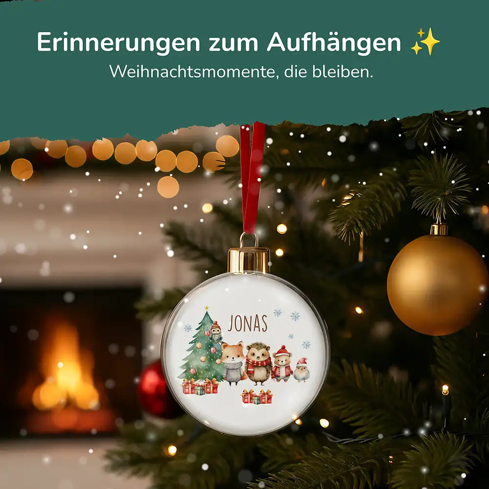 Weihnachtskugel personalisiert mit Namen - Tiere im Wald