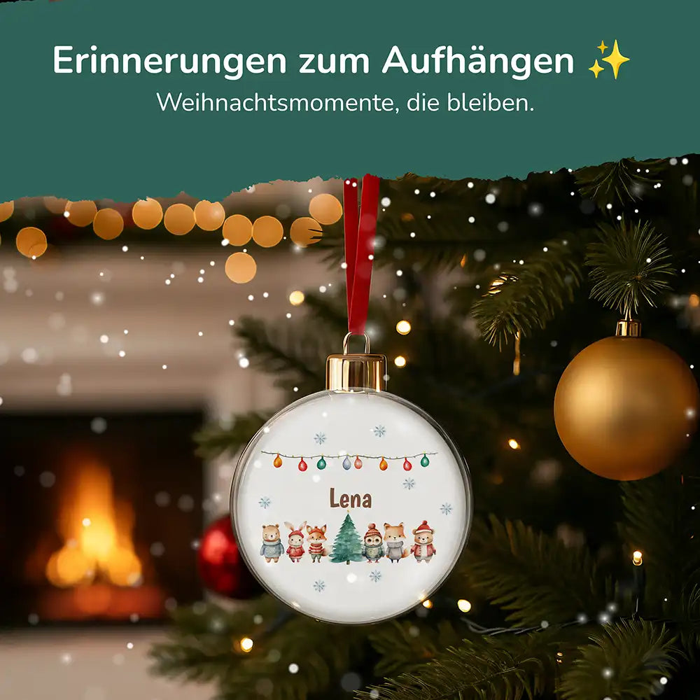 Weihnachtskugel personalisiert mit Namen - Niedliche Waldfreunde