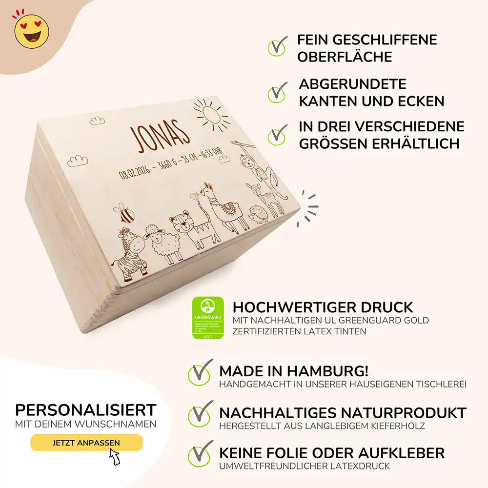 Erinnerungsbox Baby - Safari Tierfamilie