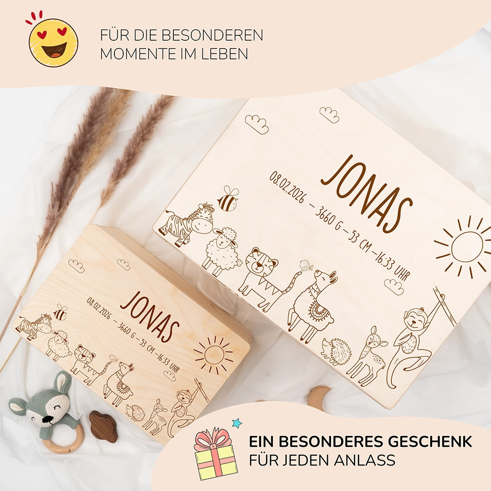 Erinnerungsbox Baby - Safari Tierfamilie