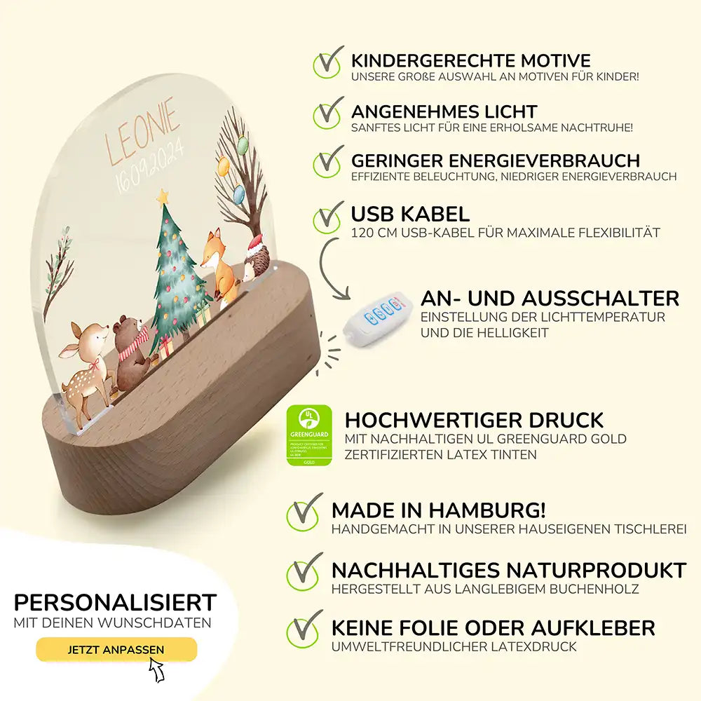 Nachtlicht Kinder personalisiert Weihnachten - Fuchs am Weihnachtbaum