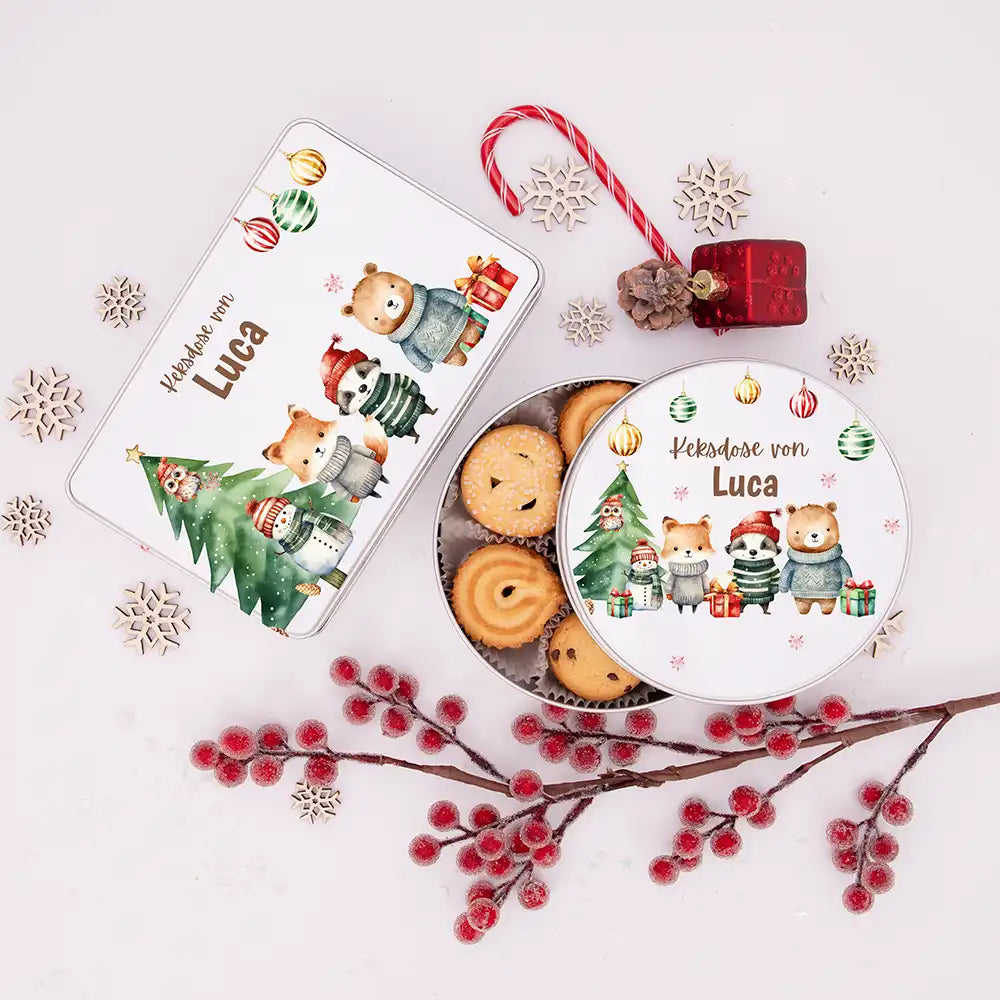 Keksdose aus Metal personalisiert - Zauberhafte Wintertiere
